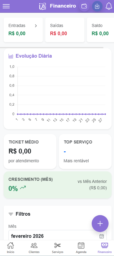 Tela do financeiro do ISAAgenda