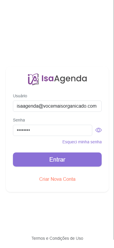 Tela de login do ISAAgenda